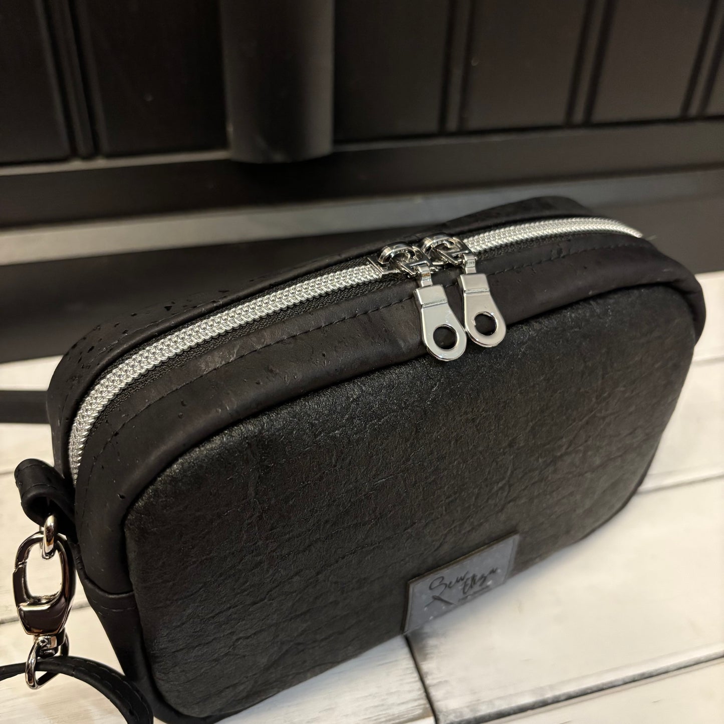 Tiny Cata Crossbody Bag - Black Cork and Black Piñatex