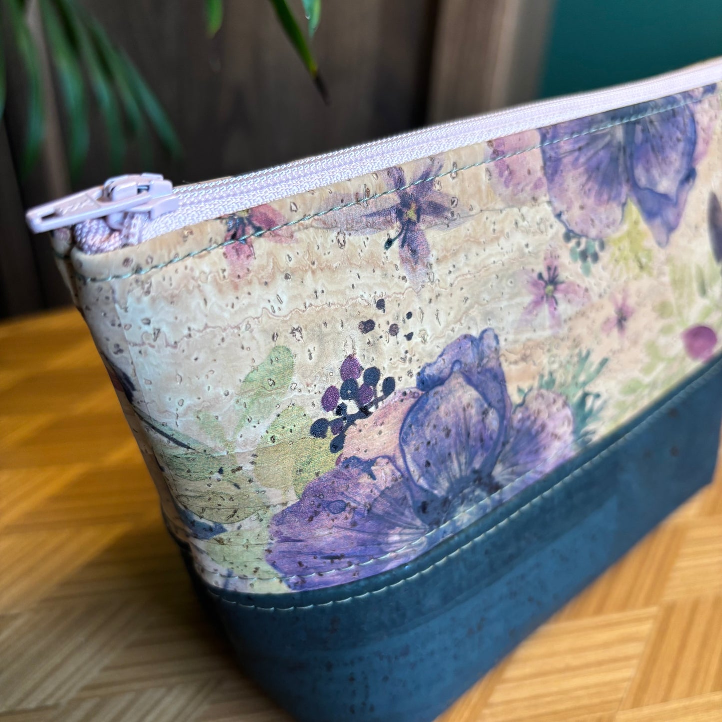 Open Wide Pouch - Small - Printed Anemone and Forest Green