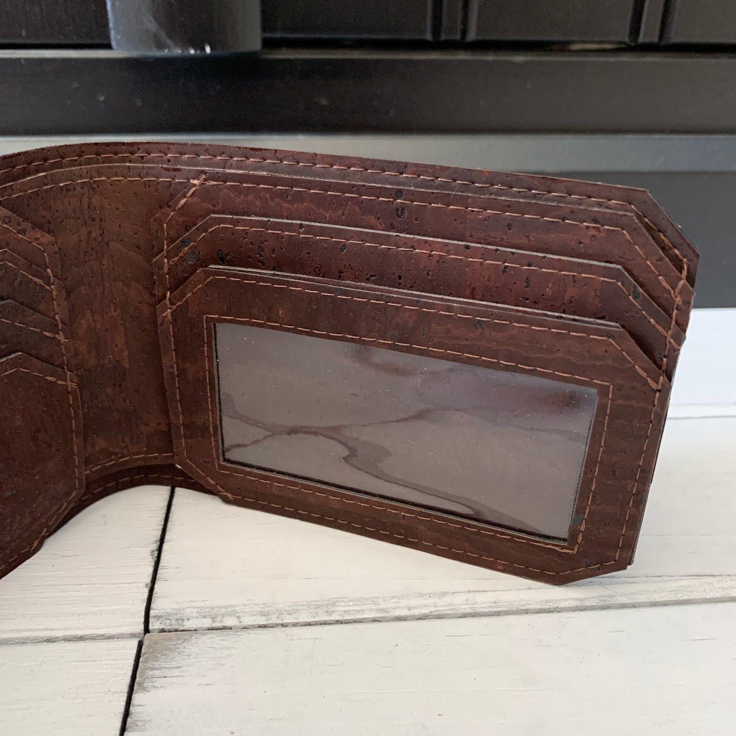 Bifold Wallet with ID Window - Chocolate Brown Cork
