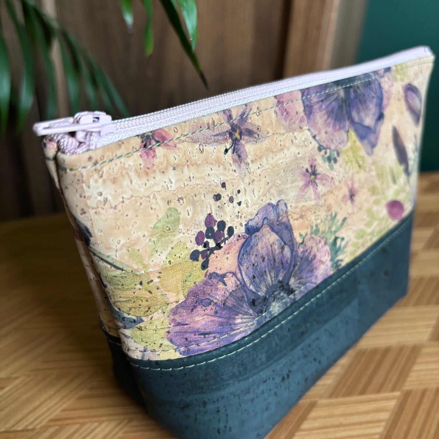 Open Wide Pouch - Small - Printed Anemone and Forest Green