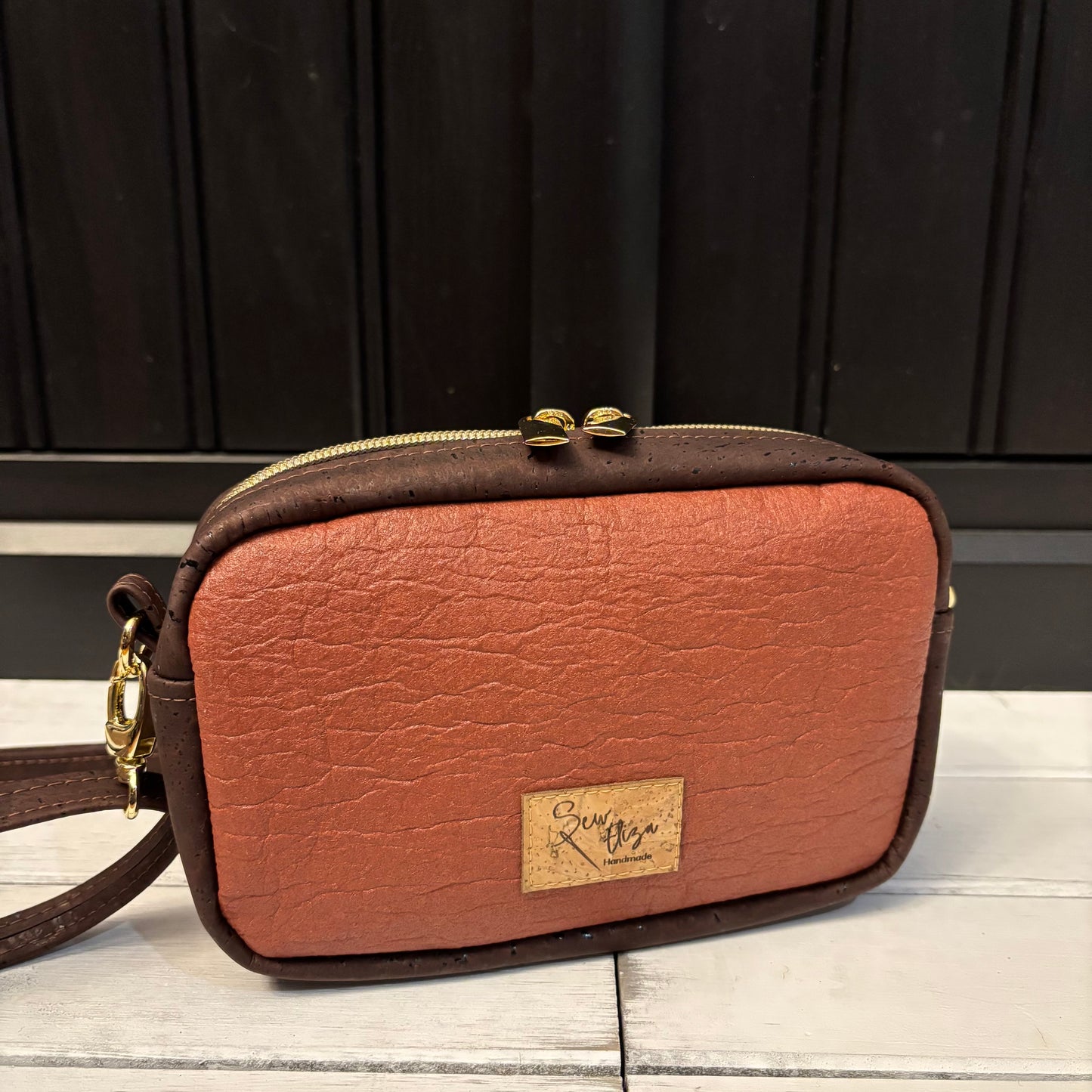 Tiny Cata Crossbody Bag - Dark Brown Cork and Brown Piñatex