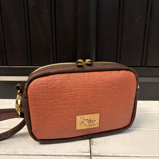 Tiny Cata Crossbody Bag - Dark Brown Cork and Brown Piñatex