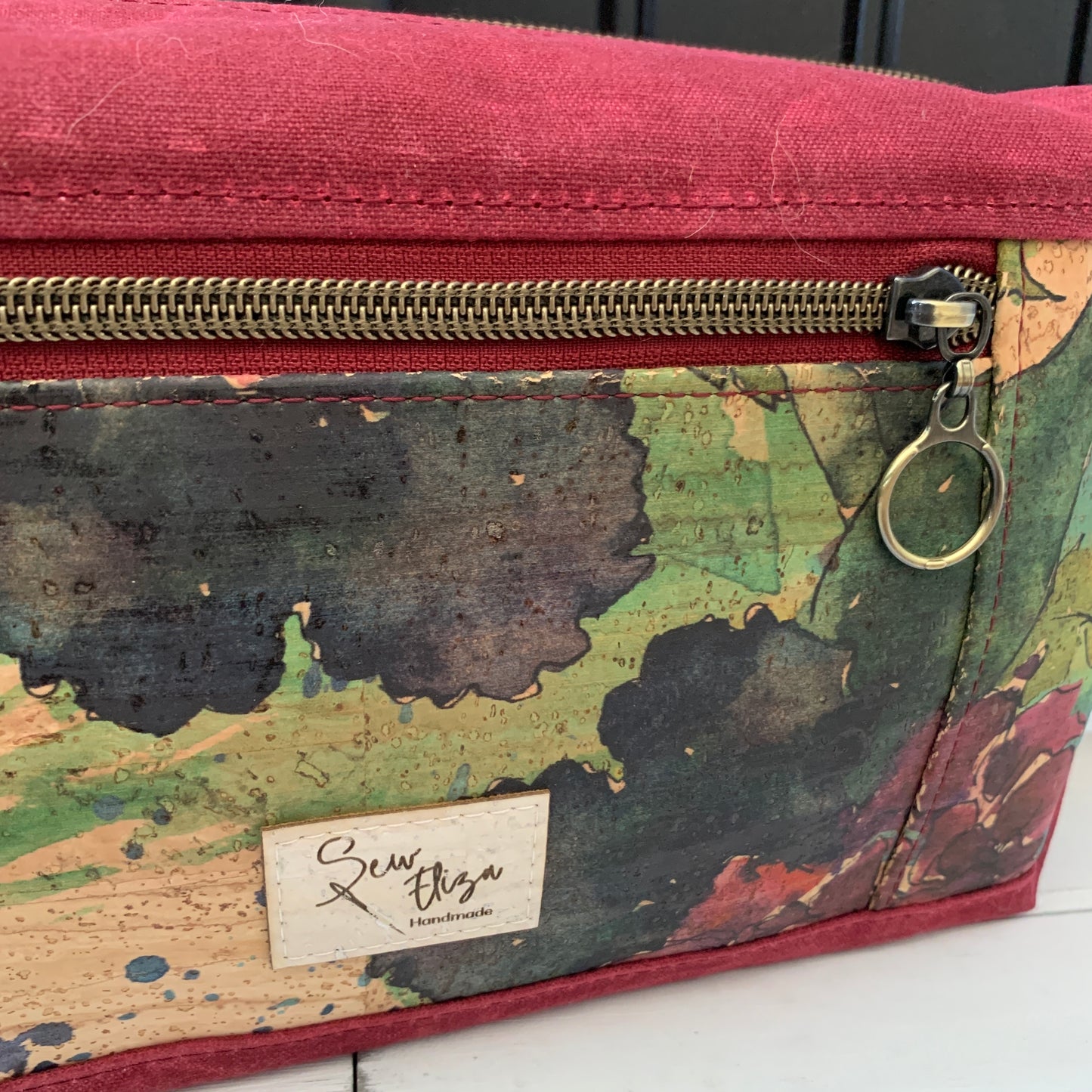 Isabella Pouch - Wine Floral Cork and Burgundy Waxed Canvas