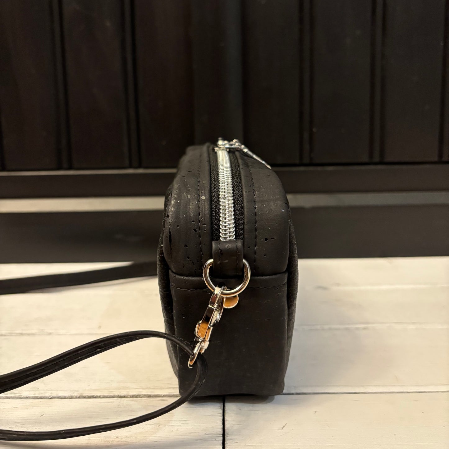 Tiny Cata Crossbody Bag - Black Cork and Black Piñatex