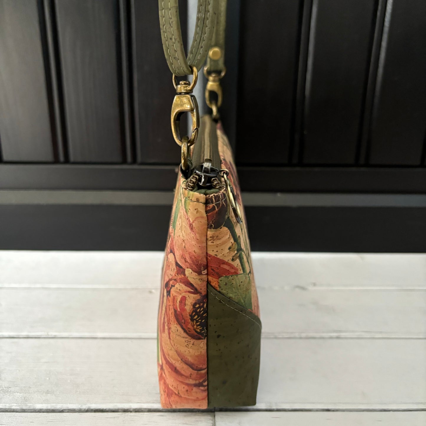 Paradigm Crossbody Bag - Roses and Army Green Cork version 1