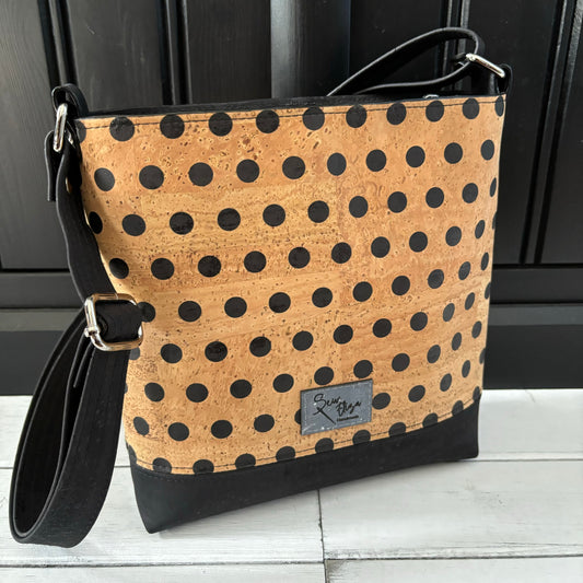 Mini Box Tote - Polka Dot and Black Cork