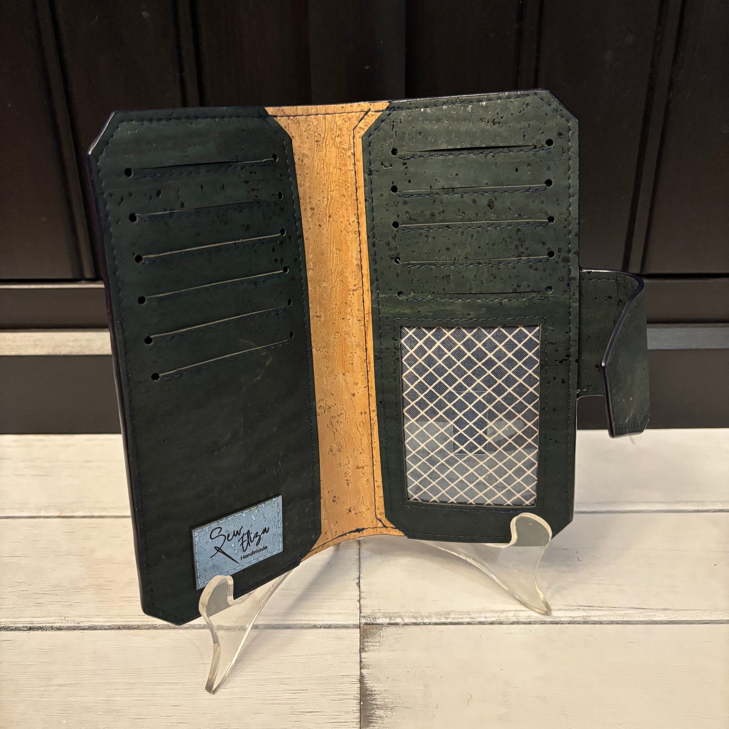 Tall Wallet - Dragonfly and Forest Green Cork