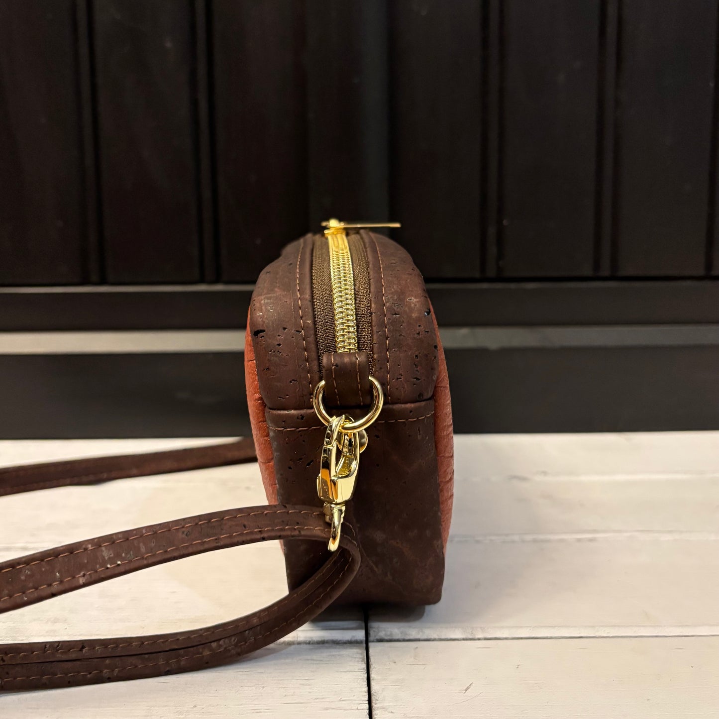 Tiny Cata Crossbody Bag - Dark Brown Cork and Brown Piñatex