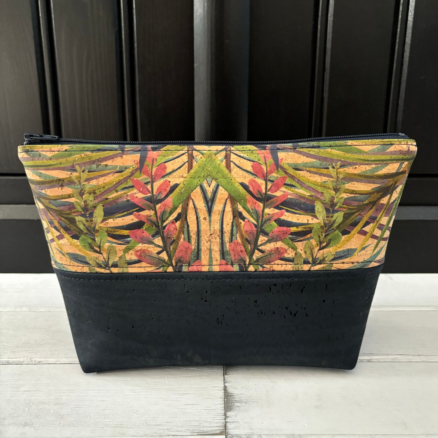 Open Wide Pouch - Small - Tropical Butterfly and Navy Cork