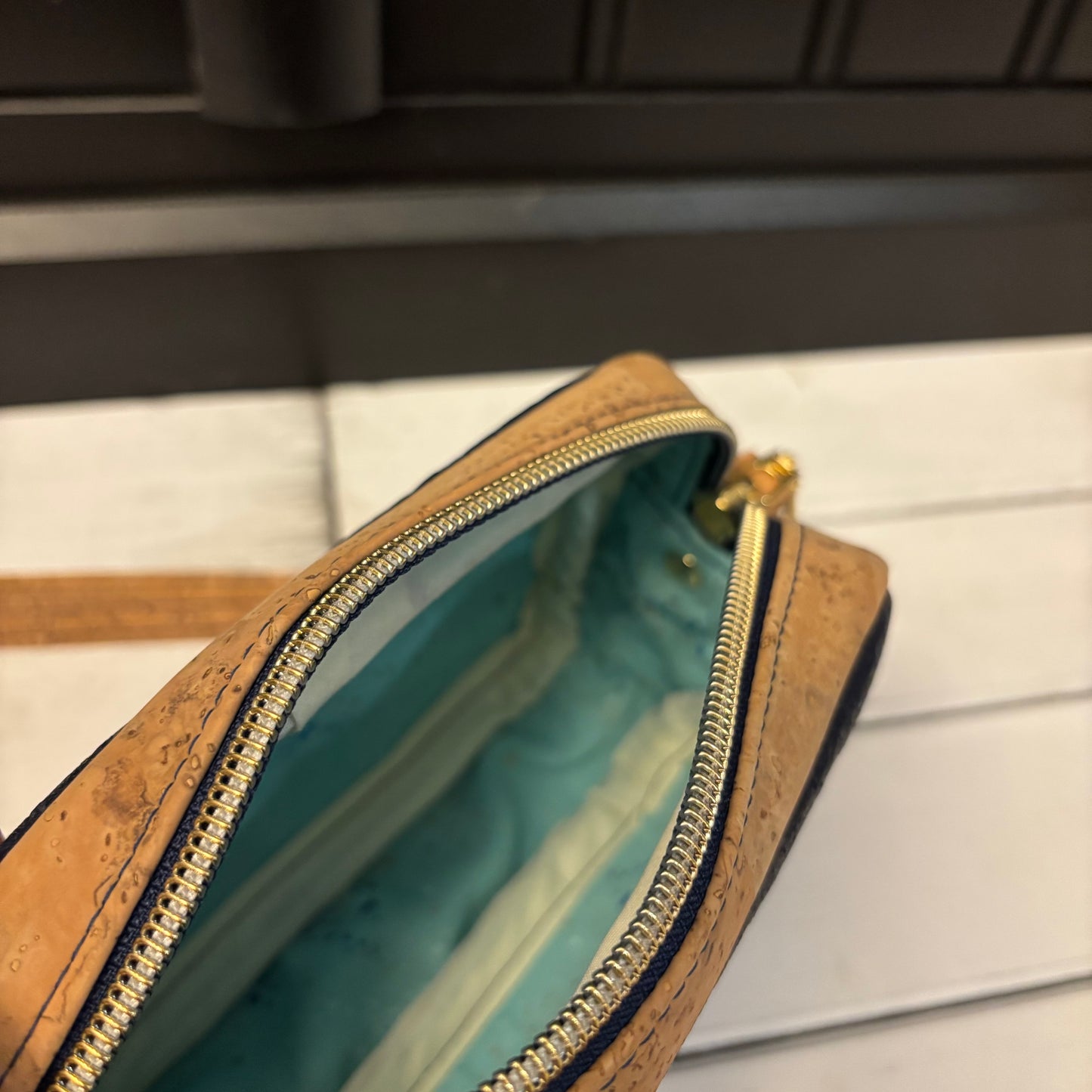 Tiny Cata Crossbody Bag - Natural Cork and Navy Piñatex