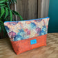 Open Wide Pouch - Medium - Printed Fall Leaves and Orange Cork