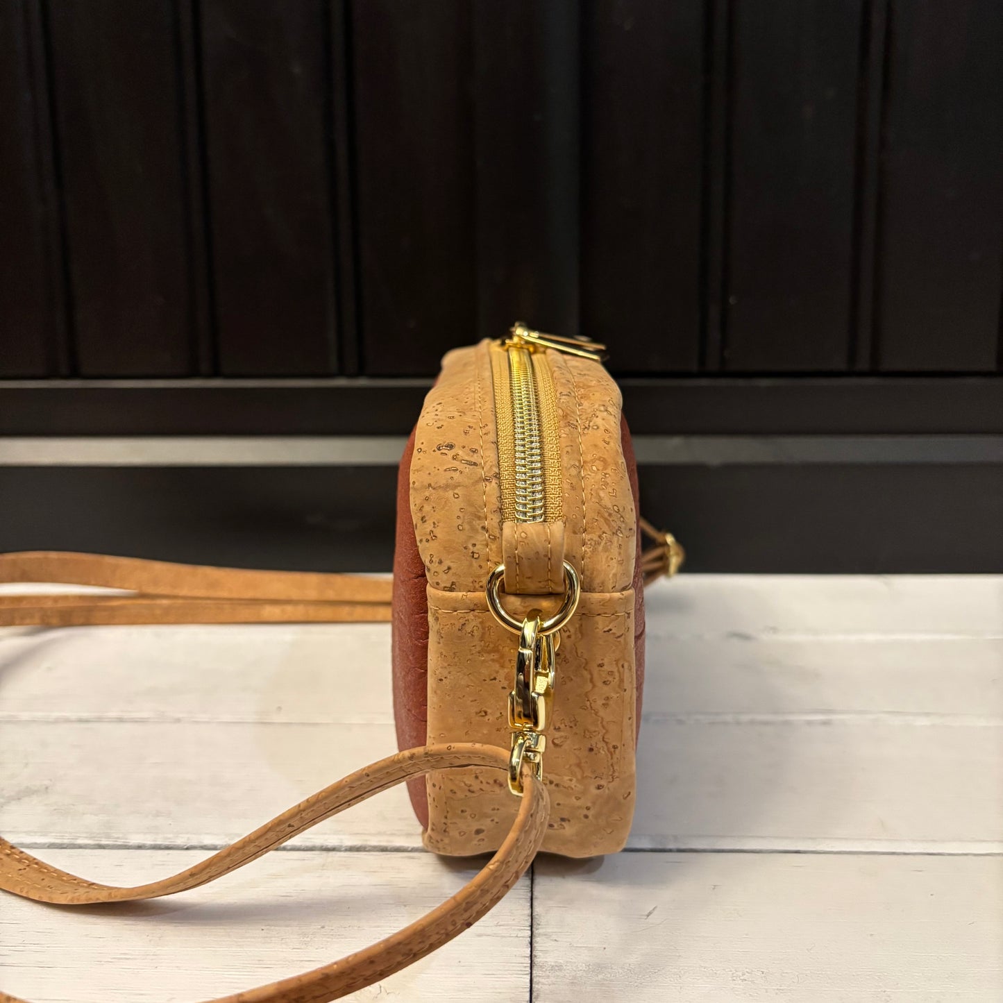 Tiny Cata Crossbody Bag - Natural Cork and Brown Piñatex