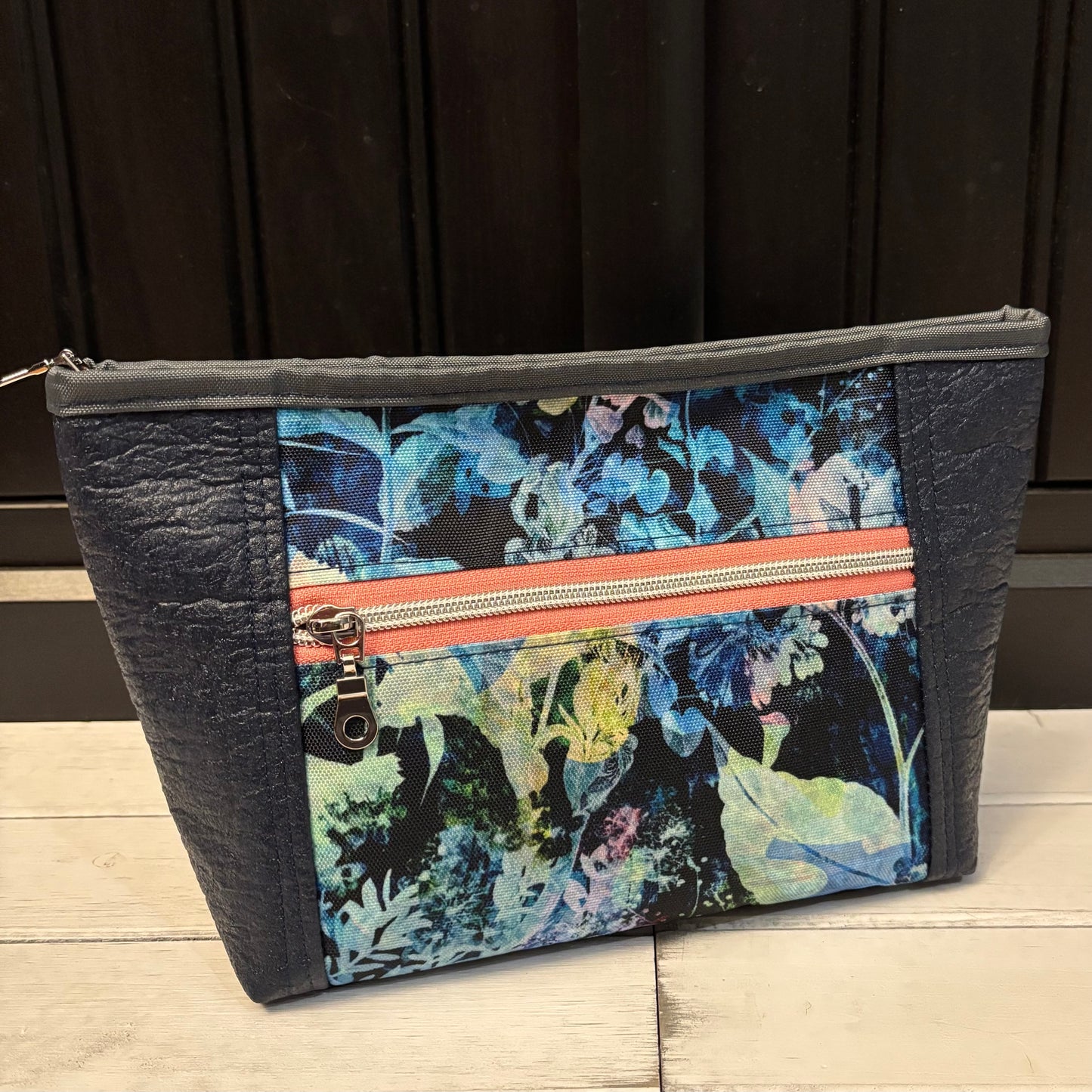 Oleander Pouch - Navy Piñatex and Floral Waterproof Canvas