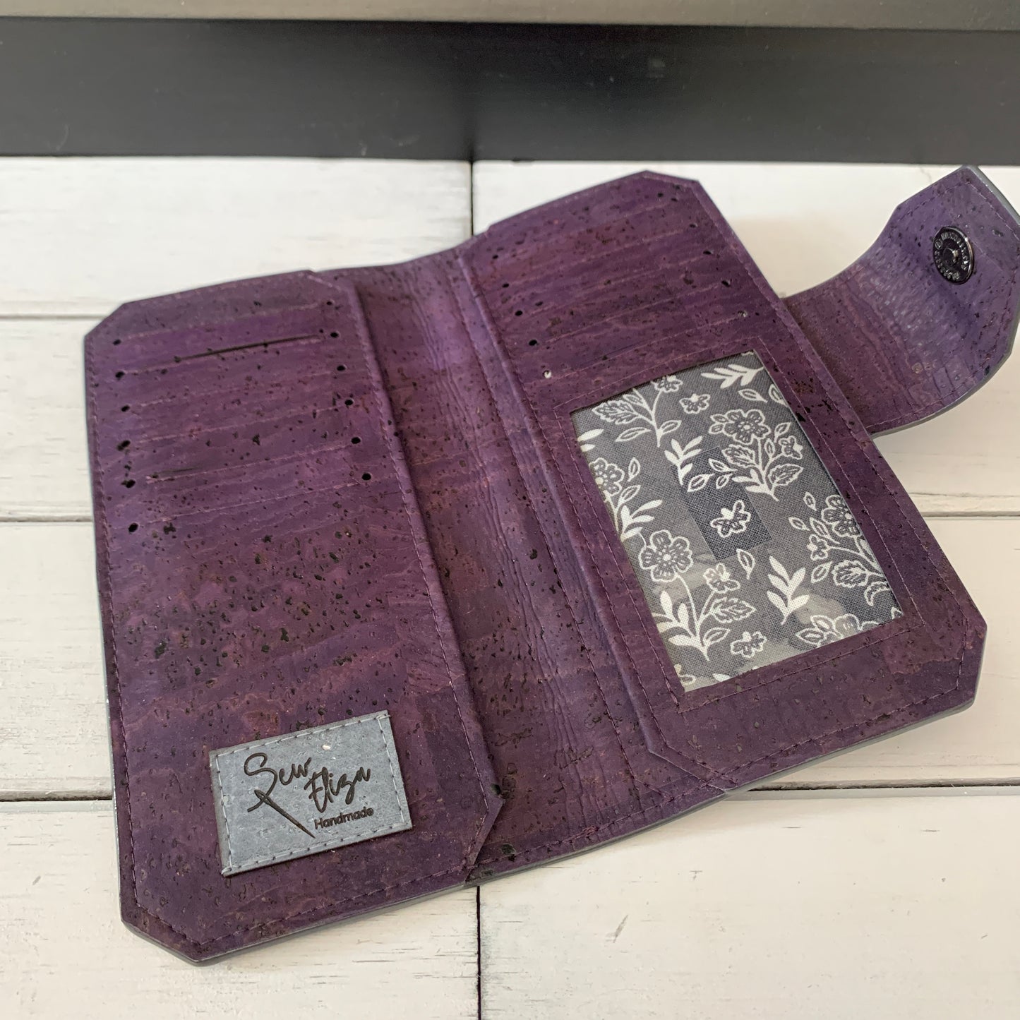 Tall Wallet - Eggplant Cork