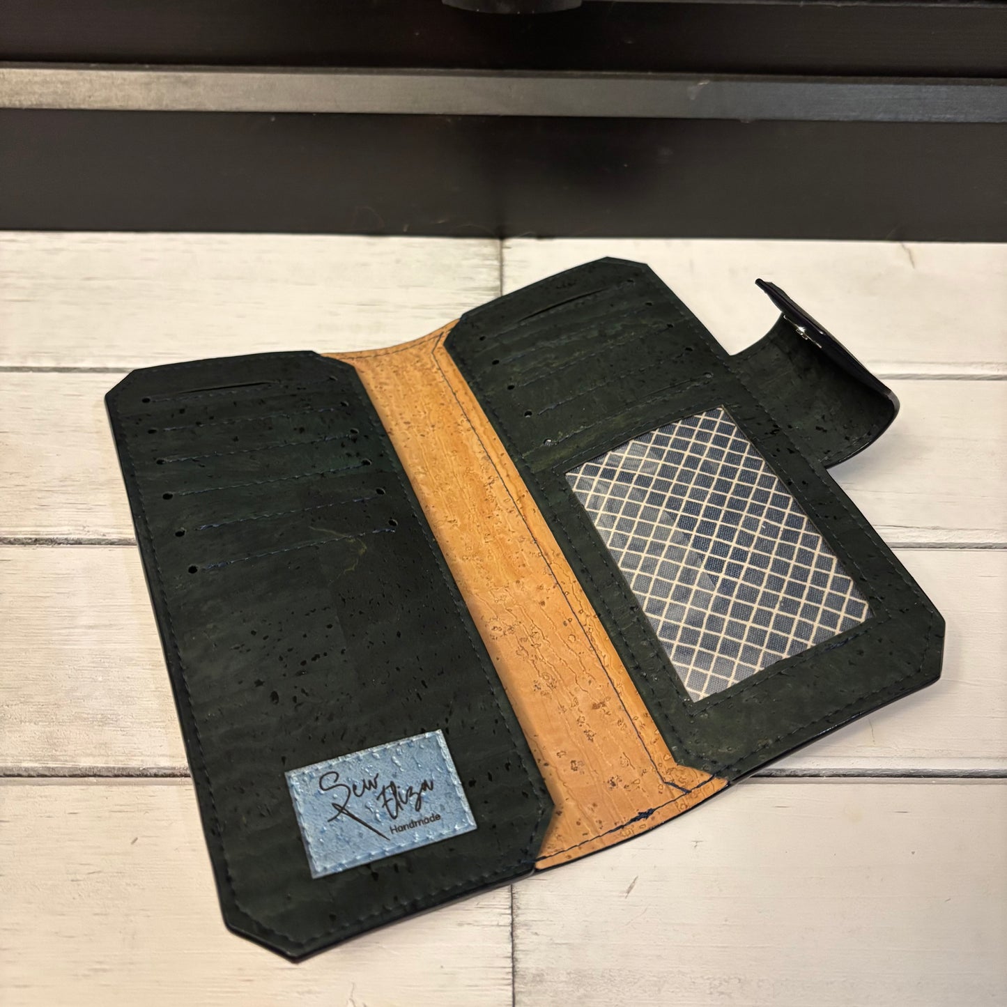 Tall Wallet - Dragonfly and Forest Green Cork