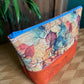 Open Wide Pouch - Medium - Printed Fall Leaves and Orange Cork