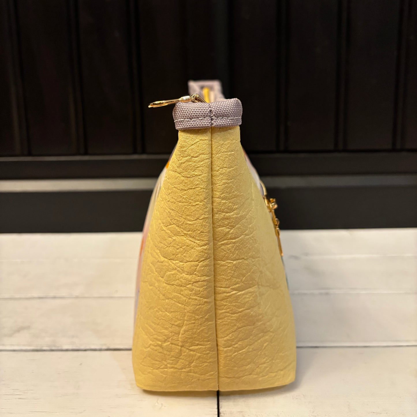 Oleander Pouch - Yellow Piñatex and Birds Waterproof Canvas