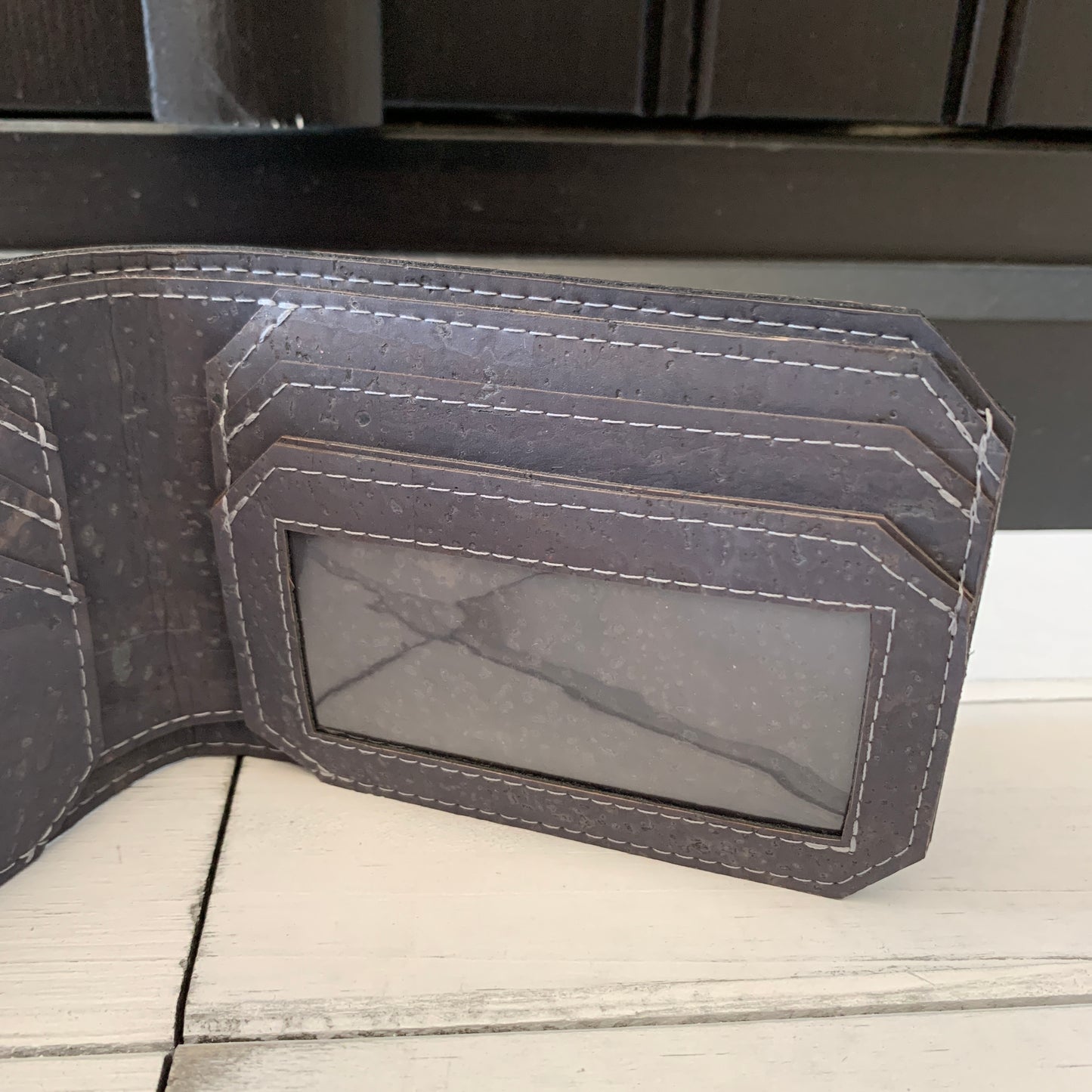 Bifold Wallet with ID Window - Charcoal Grey Cork