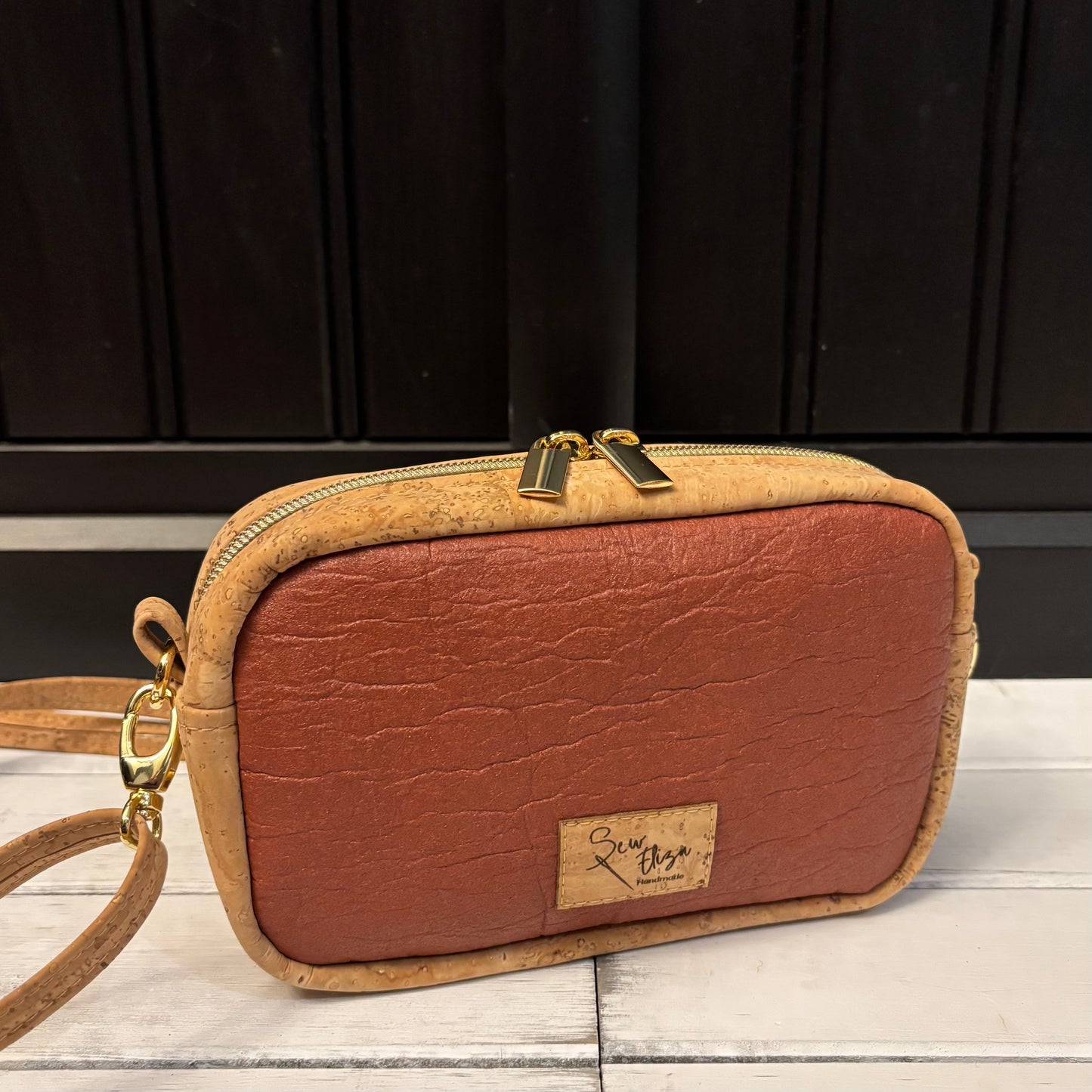 Tiny Cata Crossbody Bag - Natural Cork and Brown Piñatex