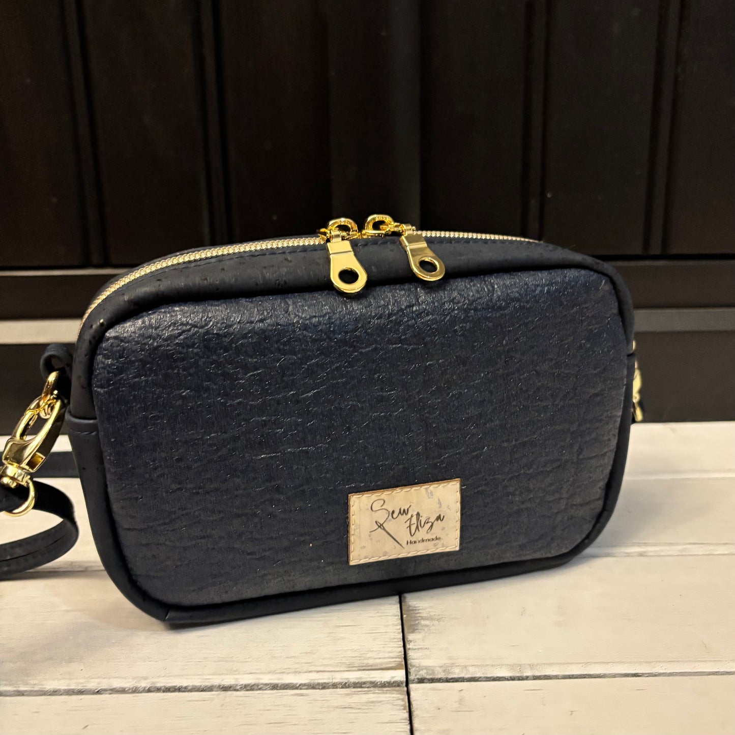 Tiny Cata Crossbody Bag - Navy Cork and Navy Piñatex