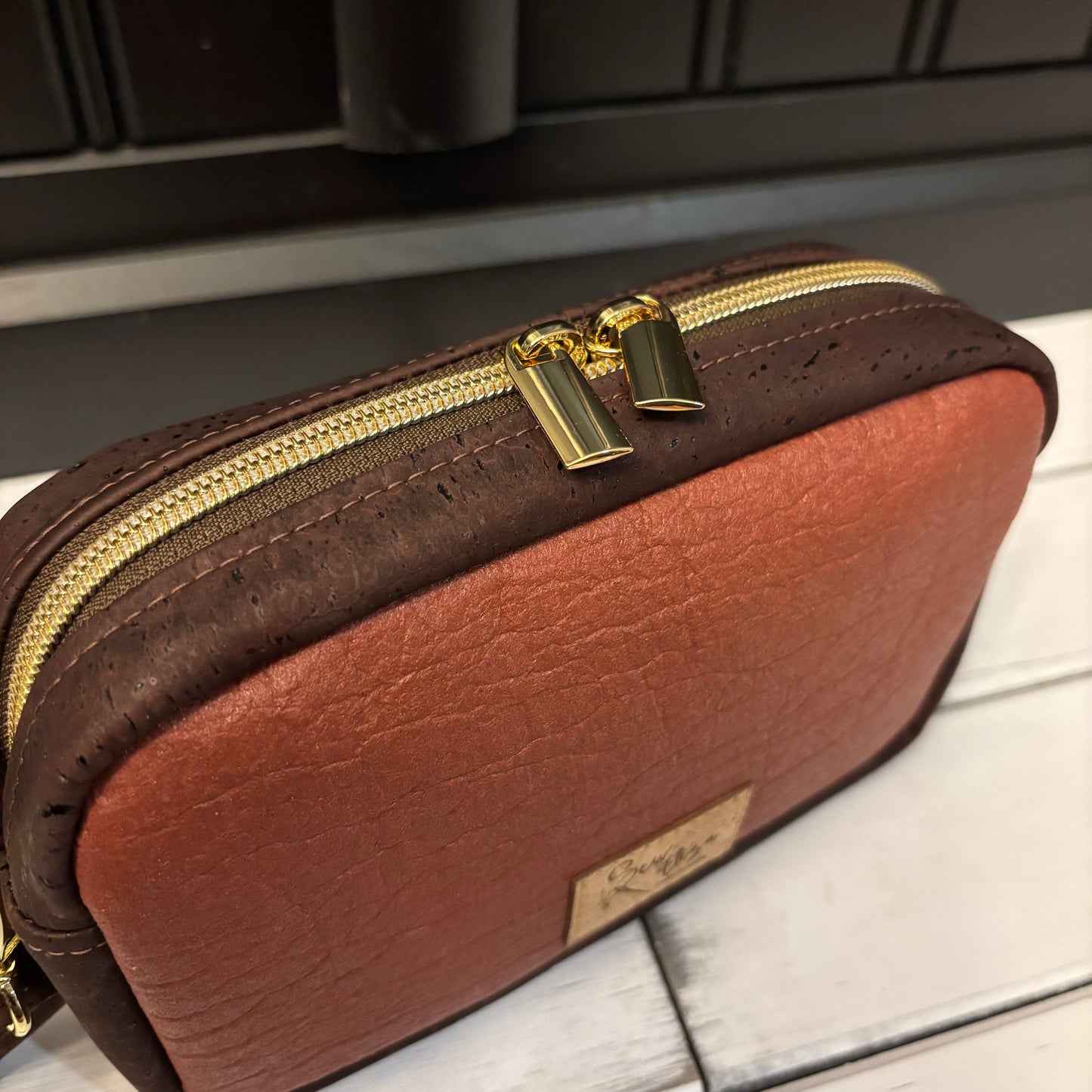 Tiny Cata Crossbody Bag - Dark Brown Cork and Brown Piñatex