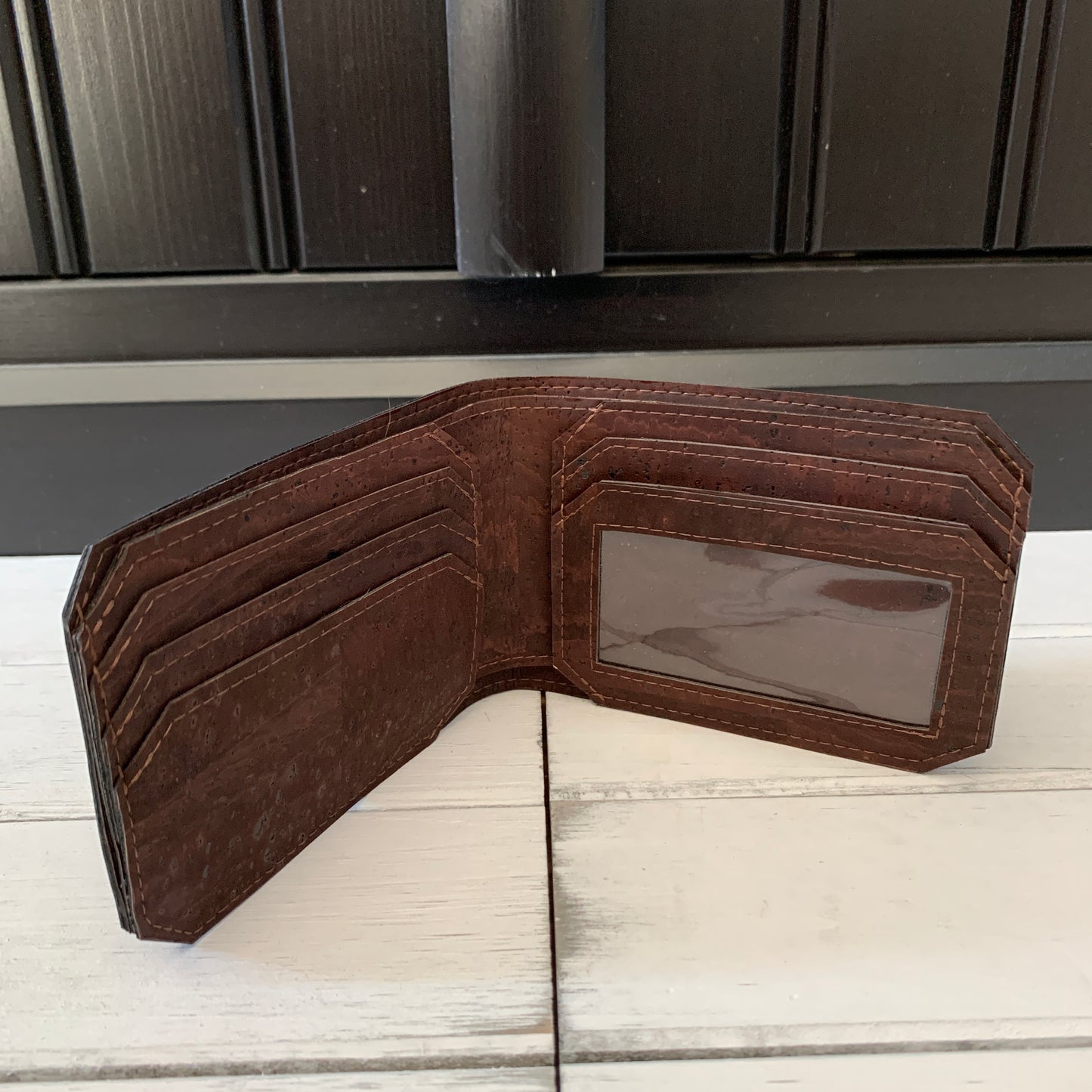 Bifold Wallet with ID Window - Chocolate Brown Cork
