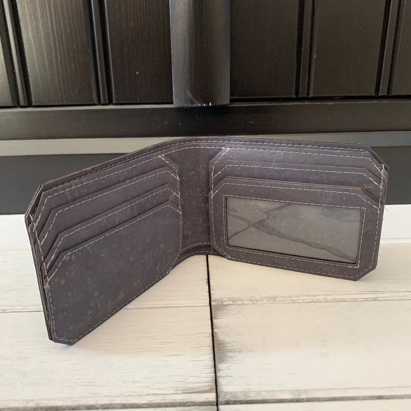 Bifold Wallet with ID Window - Charcoal Grey Cork