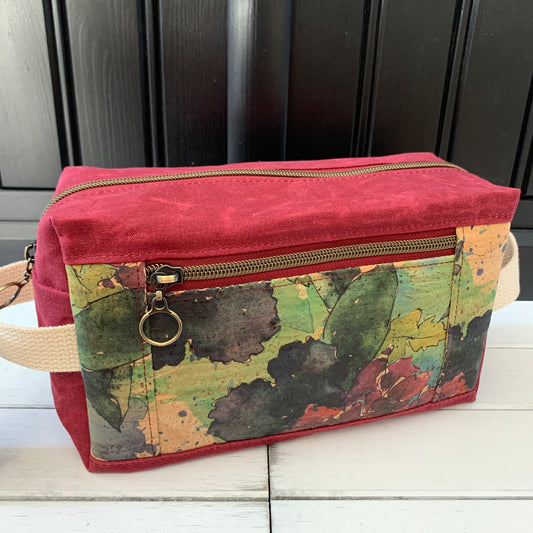 Isabella Pouch - Wine Floral Cork and Burgundy Waxed Canvas