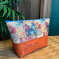 Open Wide Pouch - Medium - Printed Fall Leaves and Orange Cork