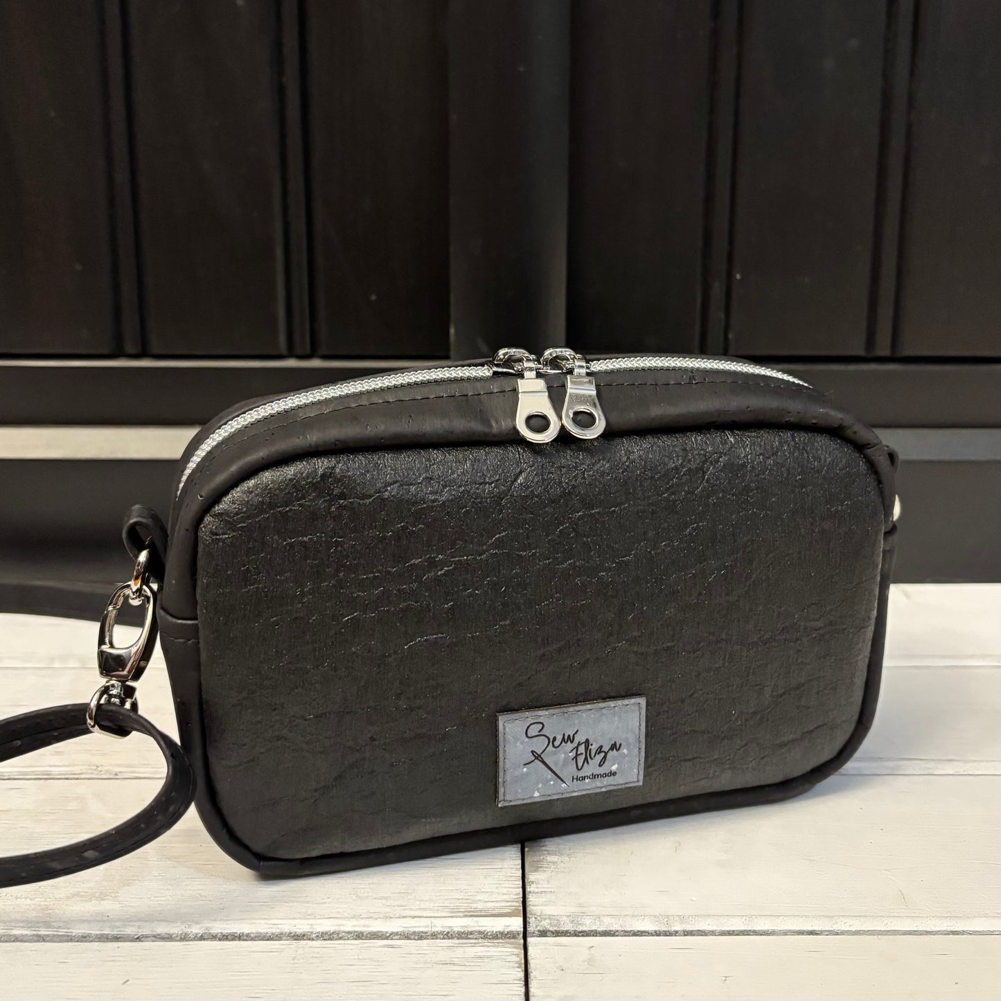 Tiny Cata Crossbody Bag - Black Cork and Black Piñatex