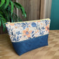 Open Wide Pouch - Small - Printed Prairie Flower and Navy Cork