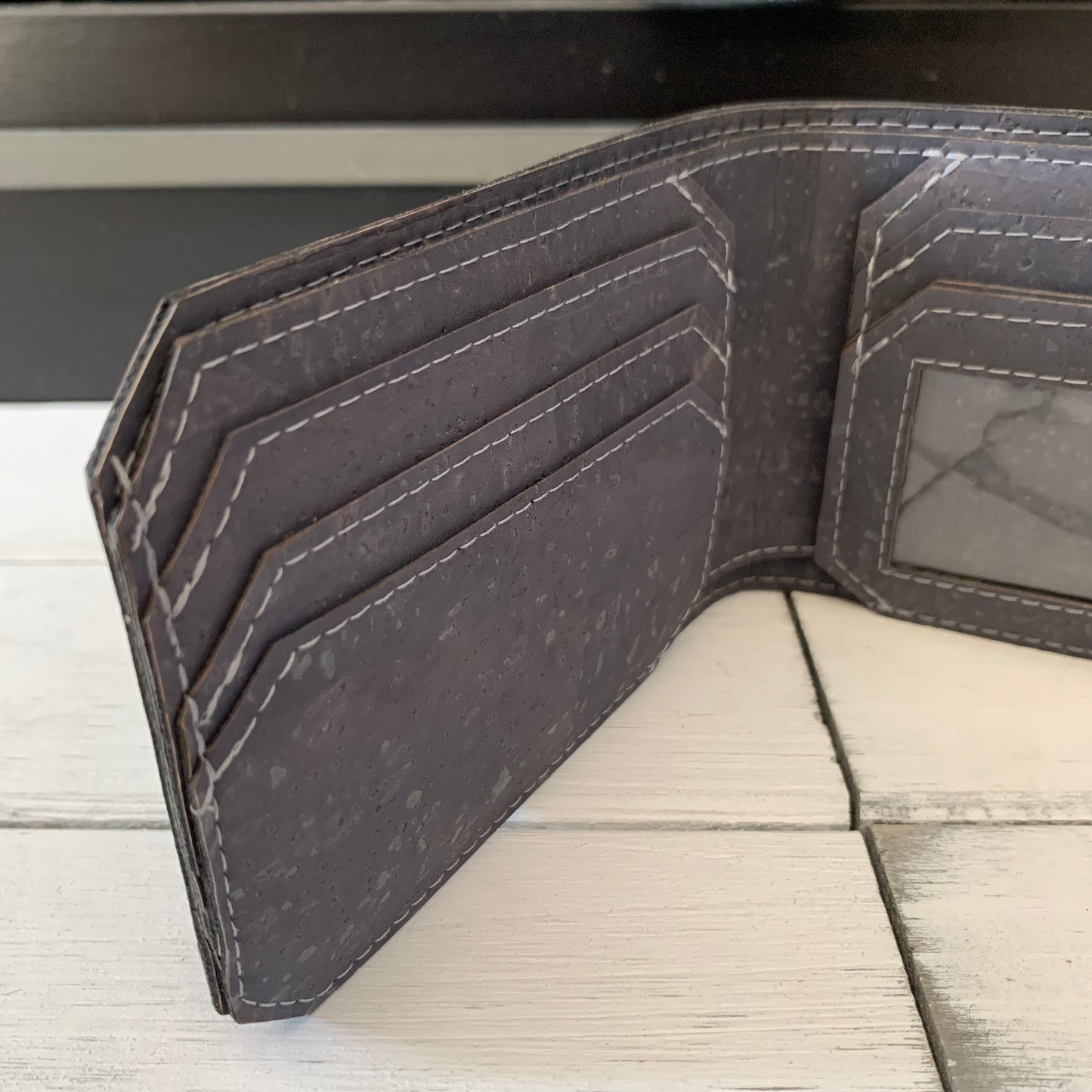 Bifold Wallet with ID Window - Charcoal Grey Cork