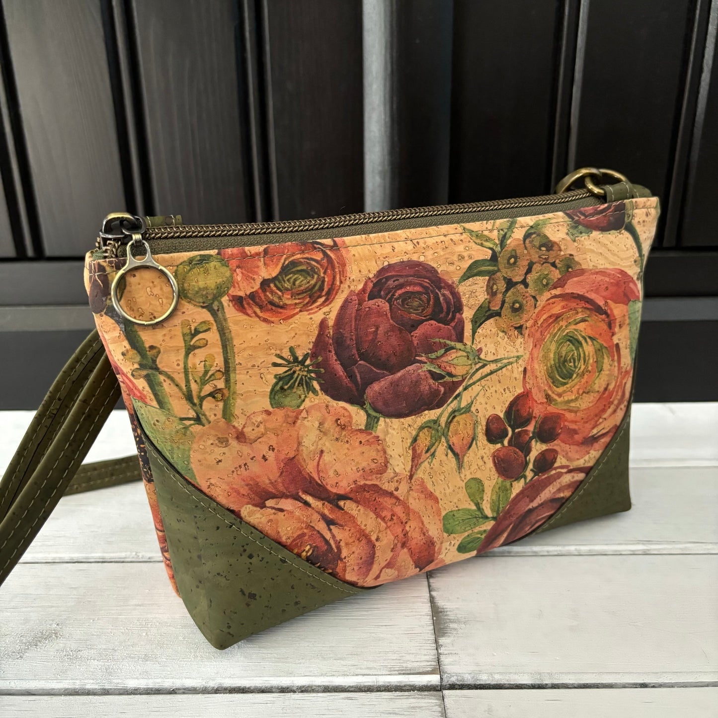 Paradigm Crossbody Bag - Roses and Army Green Cork version 1