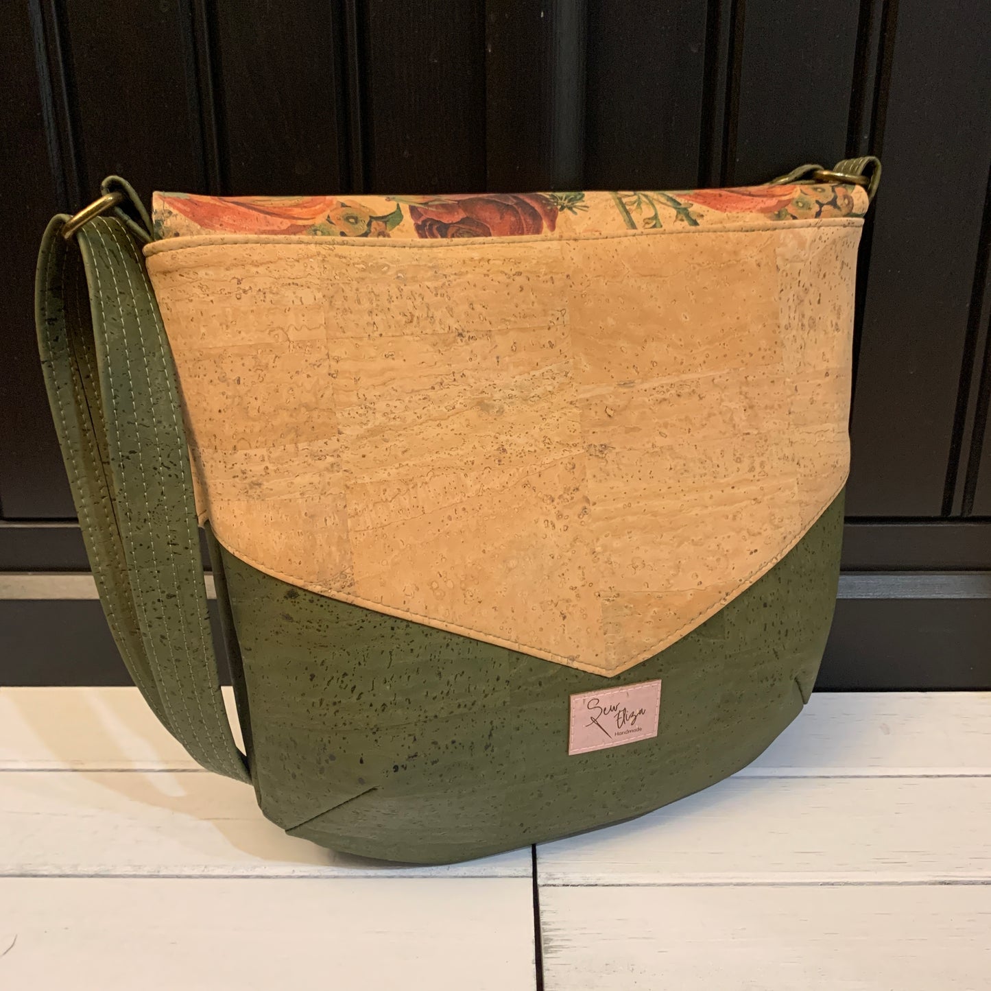 Vara Crossbody Bag - Army Green, Natural and Rose Print Cork