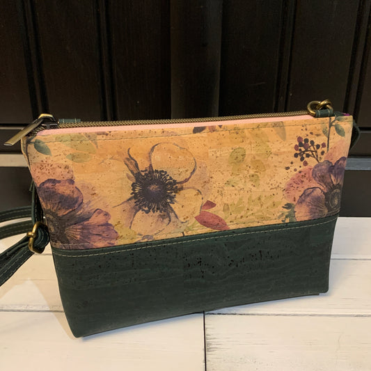 Paradigm Crossbody Bag - Printed Anemone and Forest Green Cork