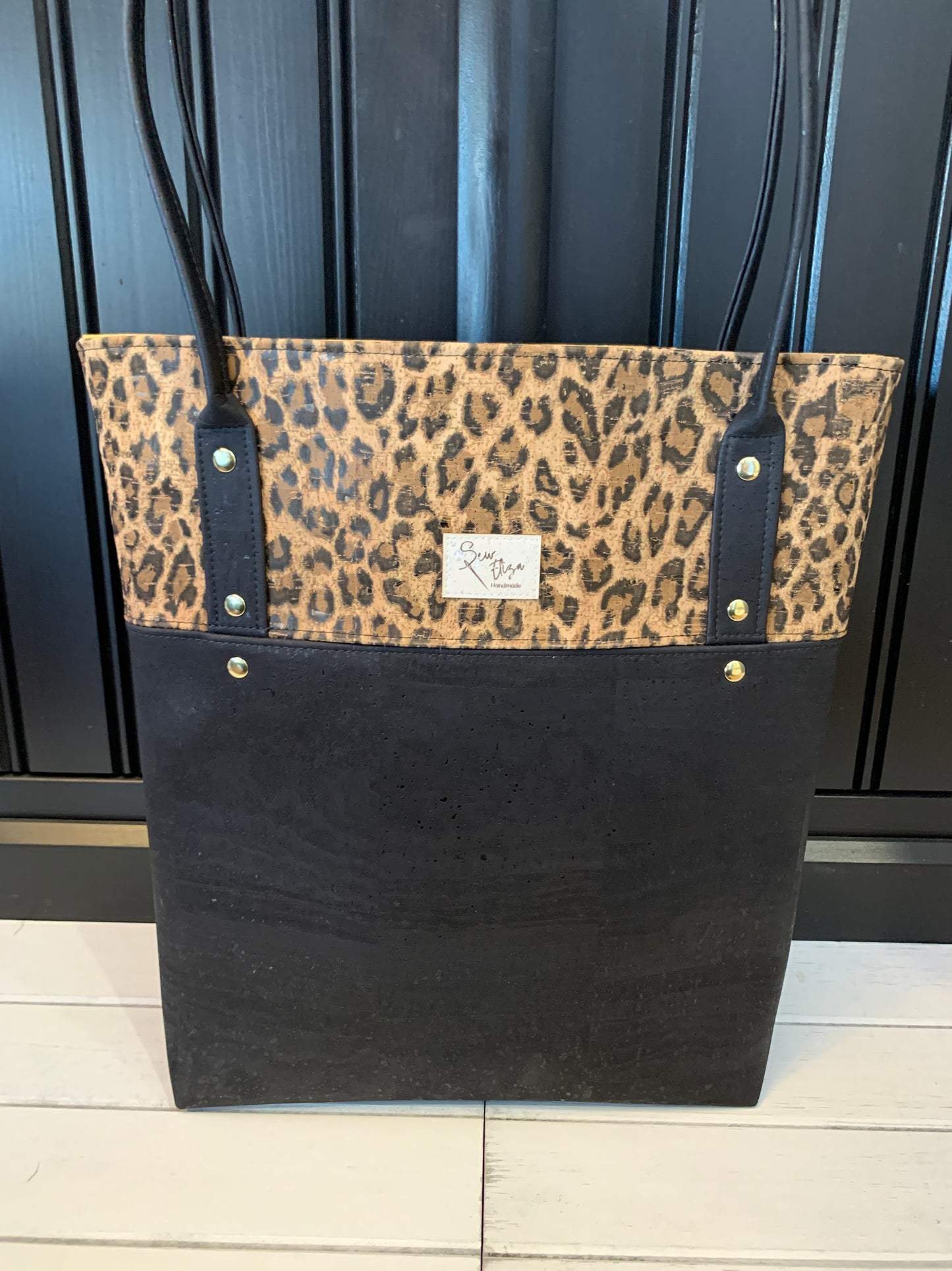 Tall Taisteal Tote - Leopard Print and Black Cork