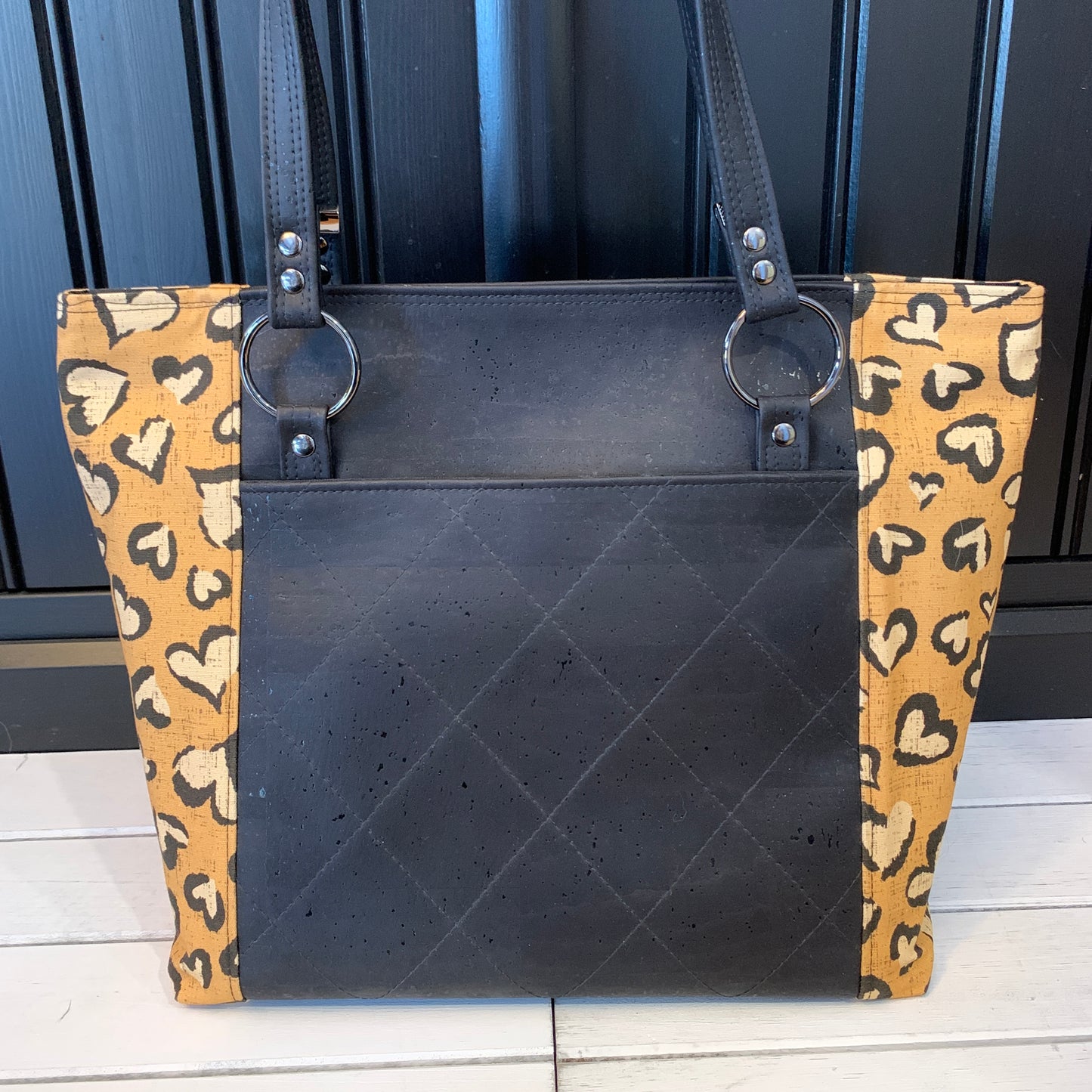 Muerqo Tote - Leopard Heart Canvas and Black Cork