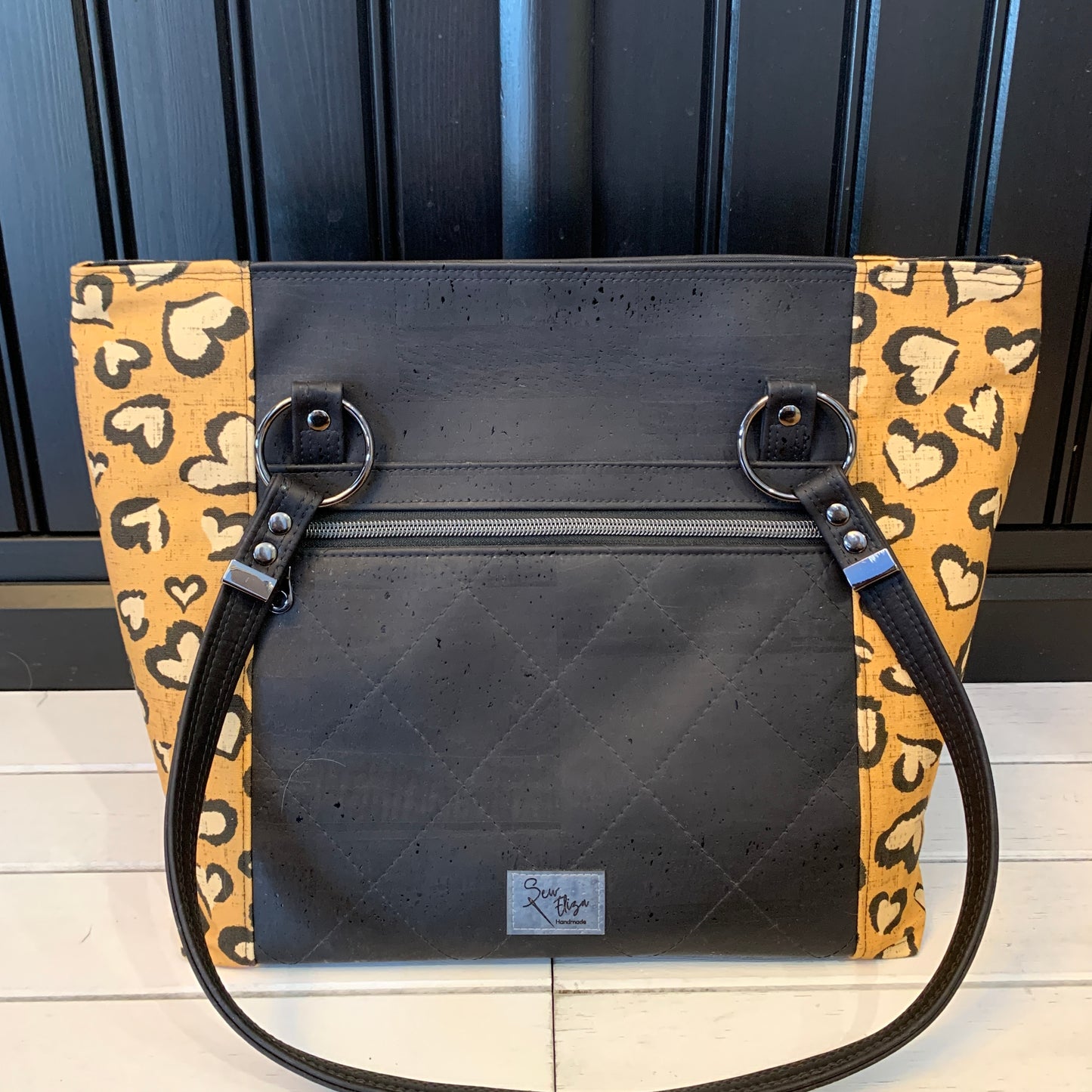 Muerqo Tote - Leopard Heart Canvas and Black Cork