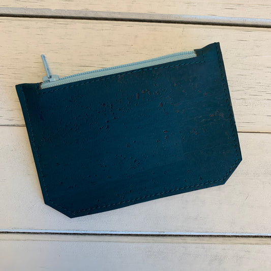 Coin Pouch - Teal Cork with Blue Zipper