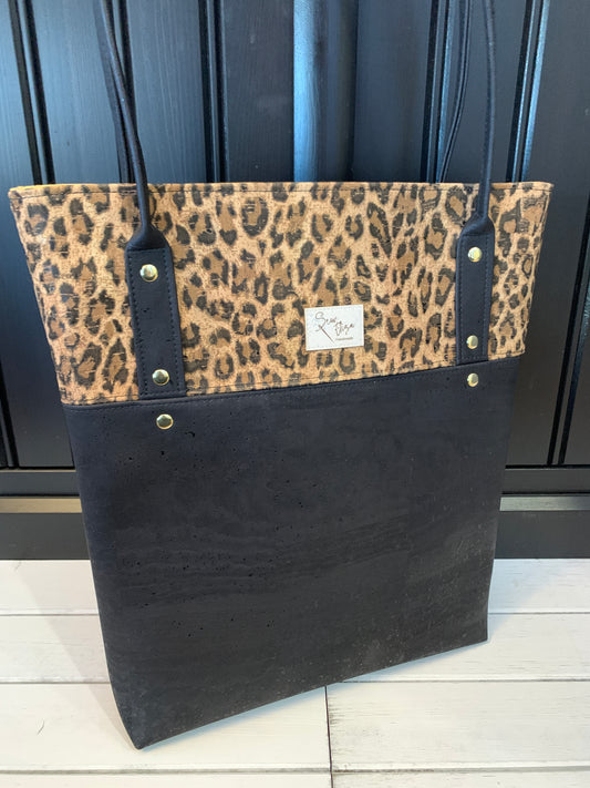 Tall Taisteal Tote - Leopard Print and Black Cork